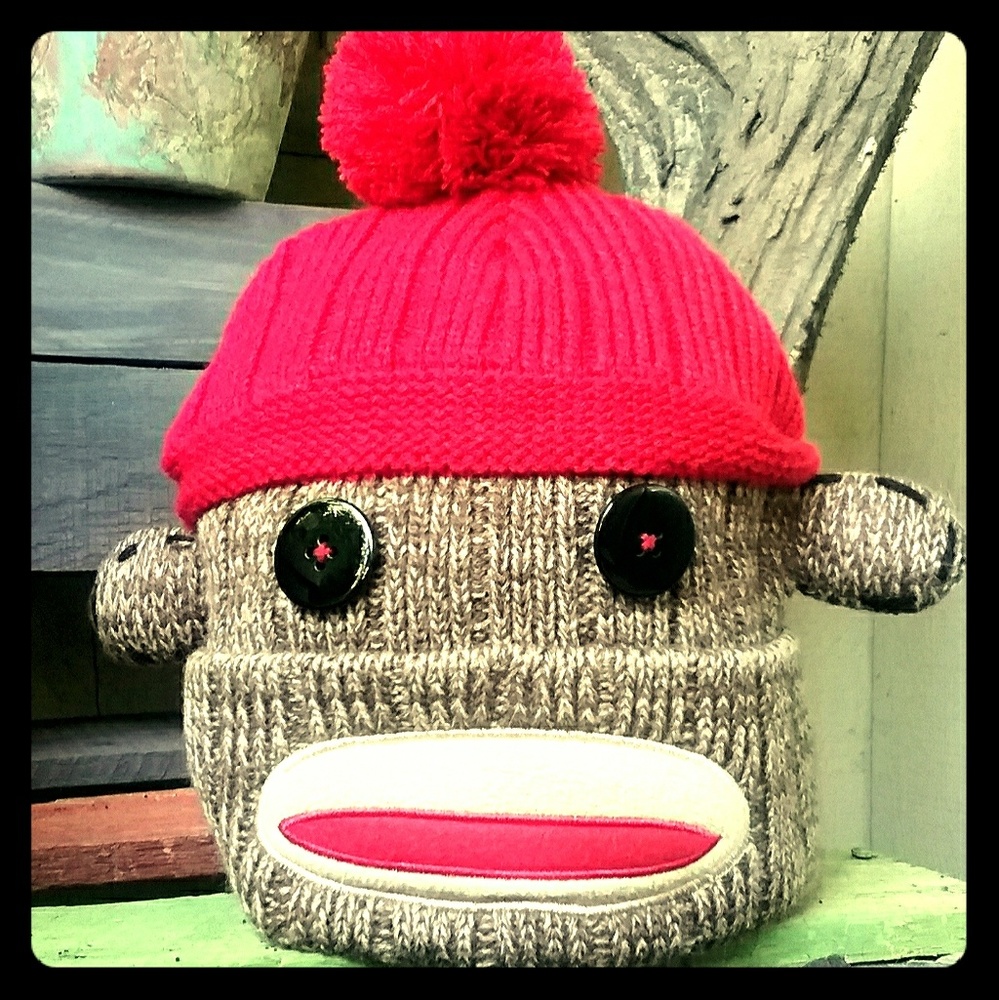 😀Retro Sock Monkey Sock Cap NWOT